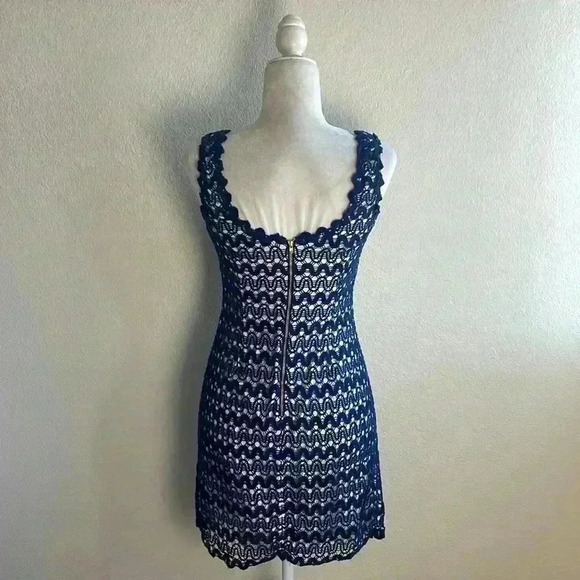 Lilly Pulitzer Lonnie True Navy Ric Rac Lace Sleeveless Shift Dress - 0 - Picture 4 of 6